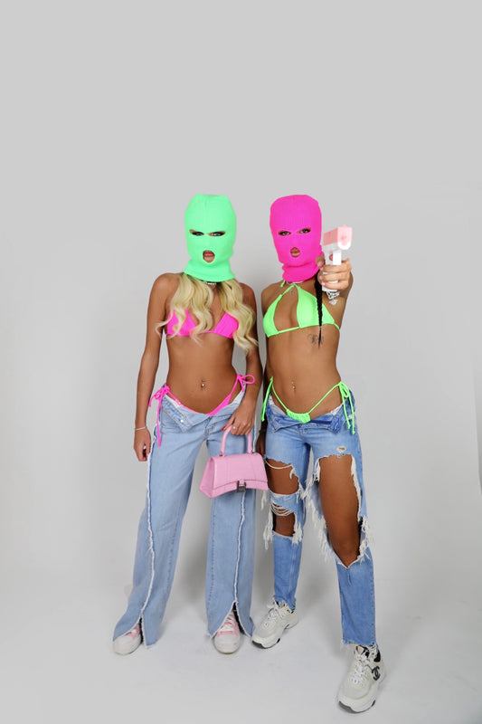 Green Balaclava and pink top
