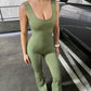 Khaki cut out back ruched push-up jumpsuit