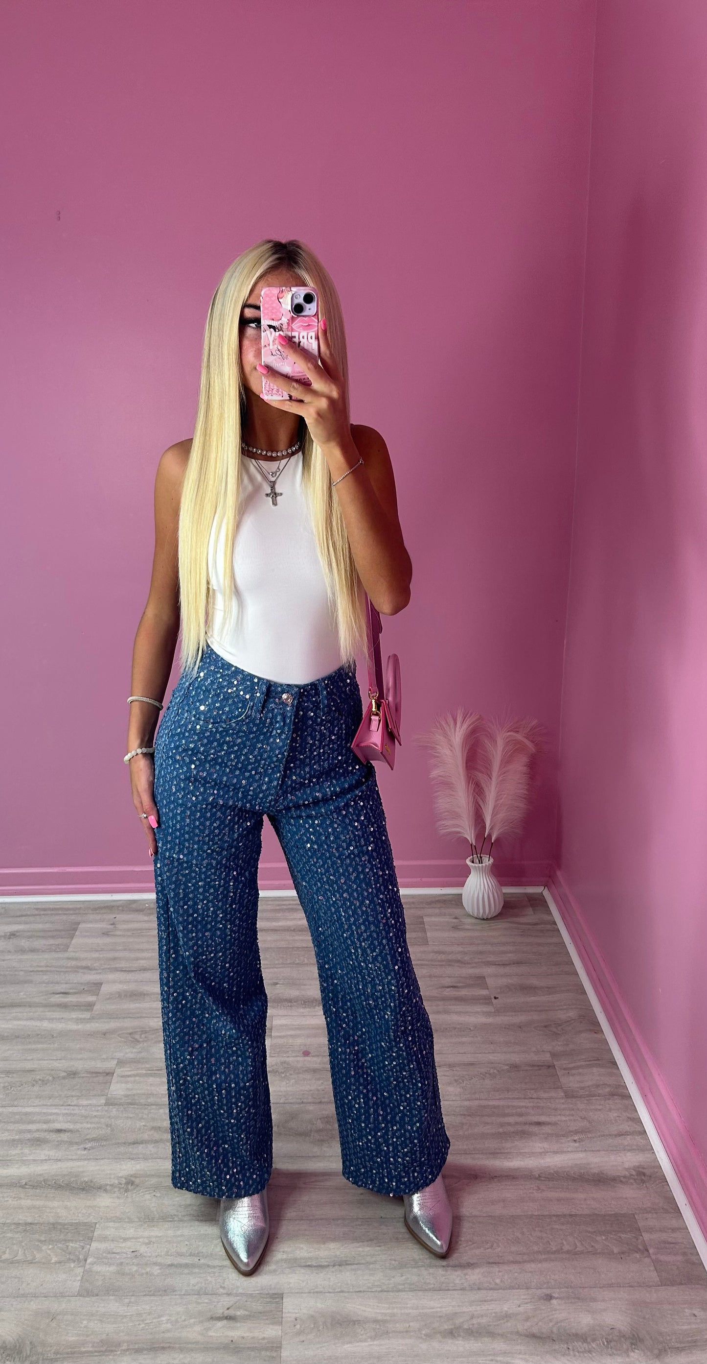Sequin wide leg jeans