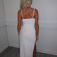 White frill hem split dress