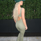 Khaki cut out back ruched push-up jumpsuit