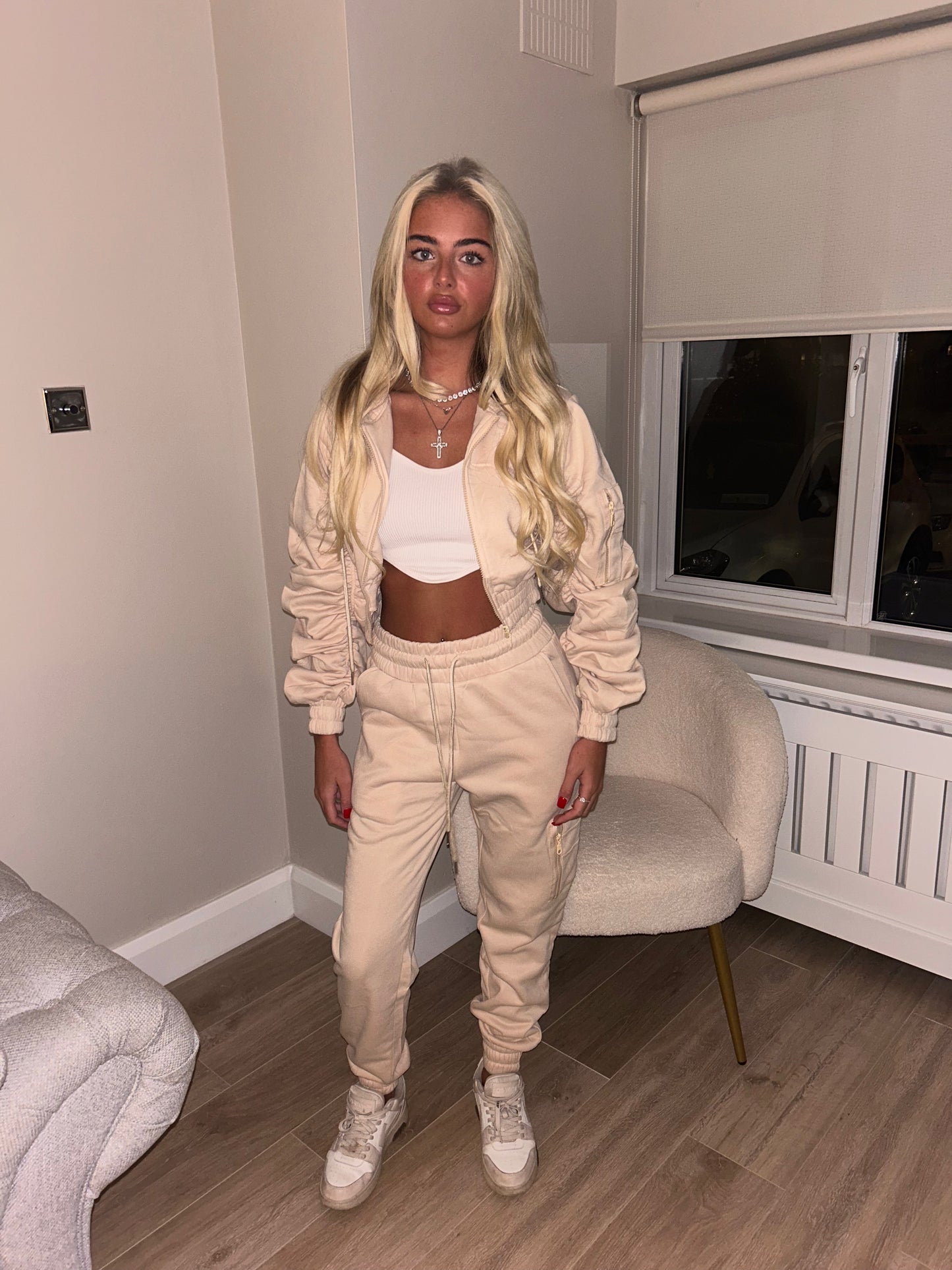 Beige ruched tracksuit