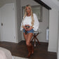 White Cropped Ruffle Blouse
