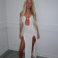 White frill hem split dress