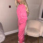 Pink ruched sleeve tracksuit