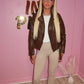 PU Brown belted biker jacket