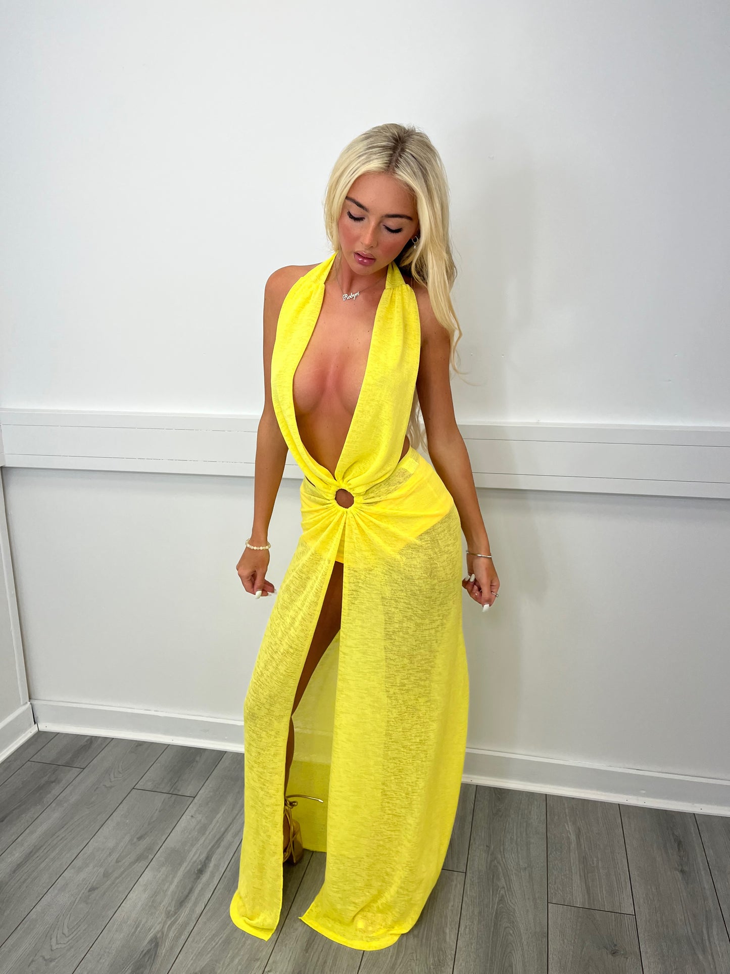 Yellow plunge dress