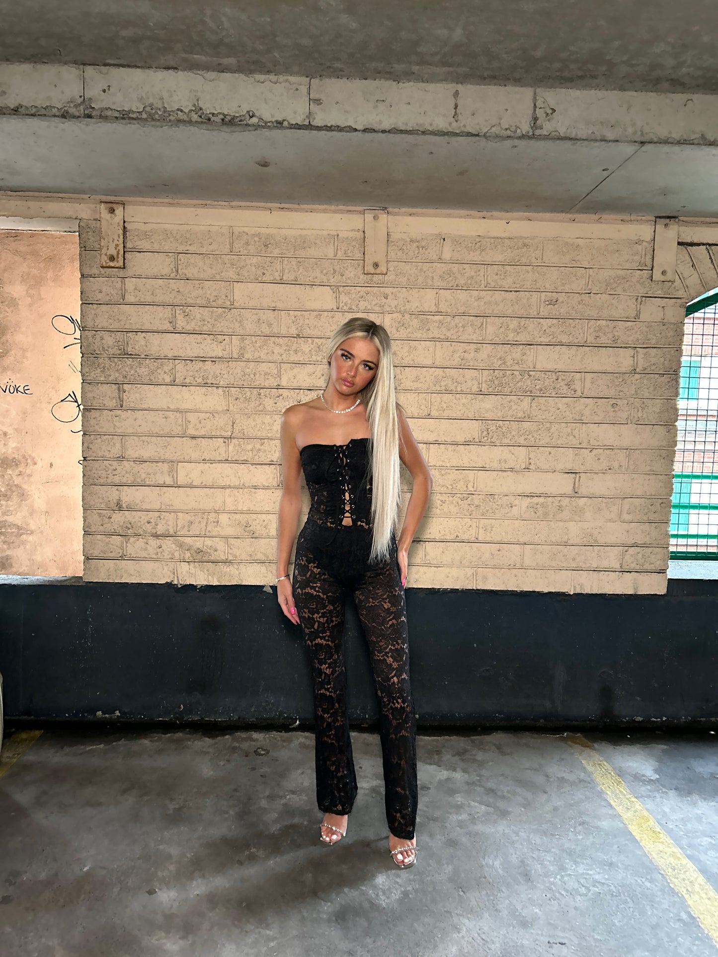 Black Lace tie front jumpsuit