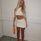 White halter neck knit skirt co ord