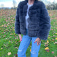 Luxury Dark charcoal grey NEW luxury faux fur coat 3/4 sleeve