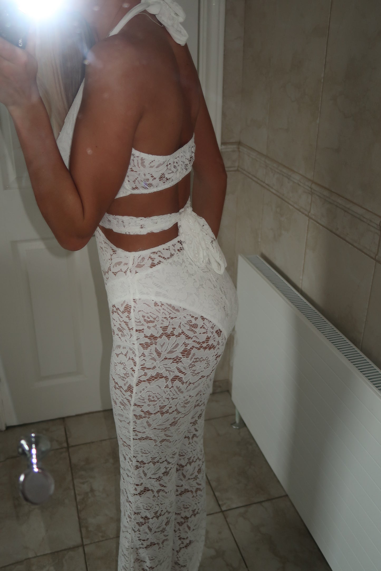 White lace cut out jumpsuit