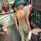 Khaki cut out back ruched push-up jumpsuit