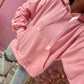 Pink ruched sleeve ribbon hoodie