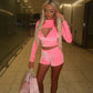 LIMITED EDITION HAND MADE AND DESIGNED IN HOUSE: Pink velour three piece shorts set