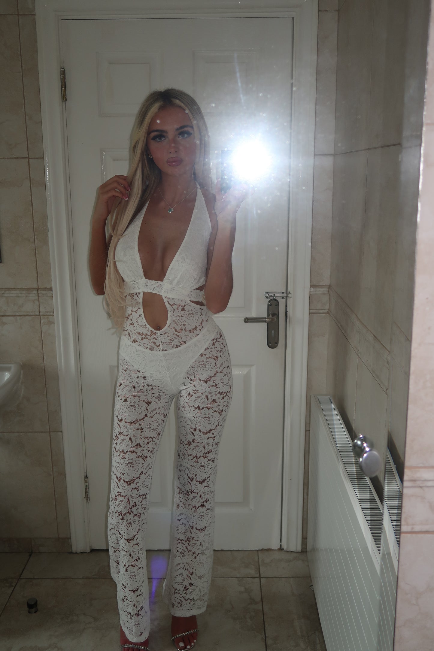 White lace cut out jumpsuit