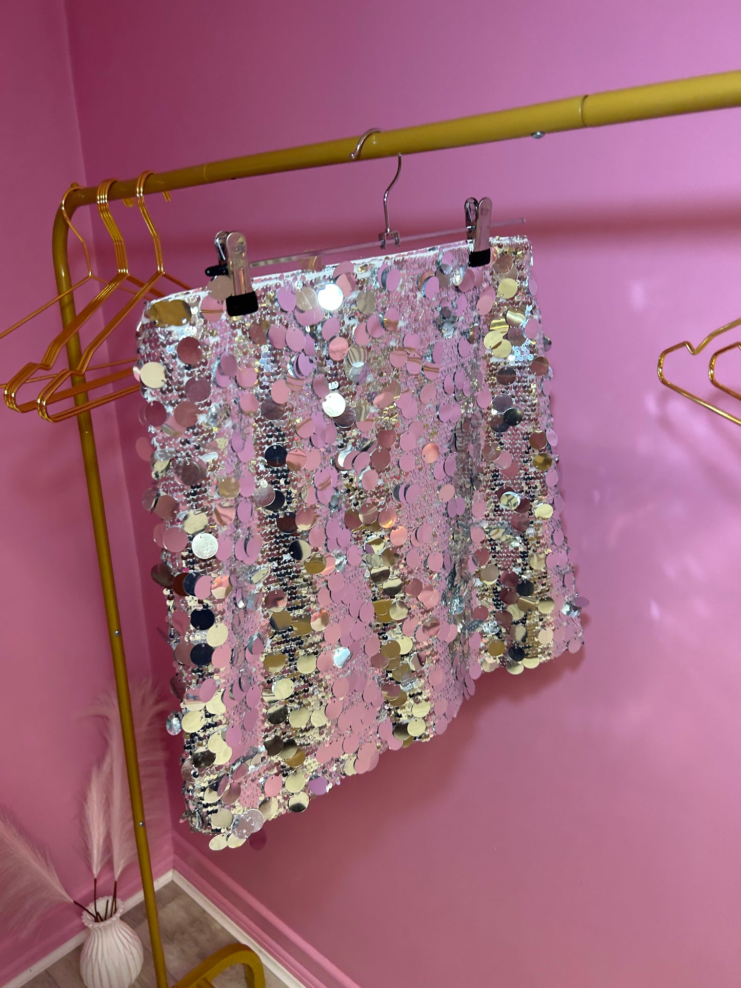Disc silver sequins skirt