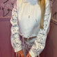 Off white Eyelet Lace Up Detail Hoodie & Jogger Fleece tracksuit