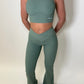 GYM GIRL ERA EXCLUSIVE Sage green sculpt V waist flared bottoms