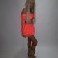 LIMITED EDITION HAND MADE AND DESIGNED IN HOUSE: Coral frilly Rara skirt top and sleeves three piece