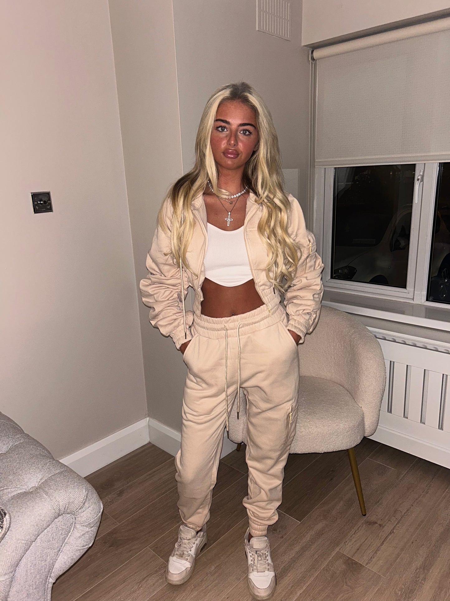 Beige ruched tracksuit