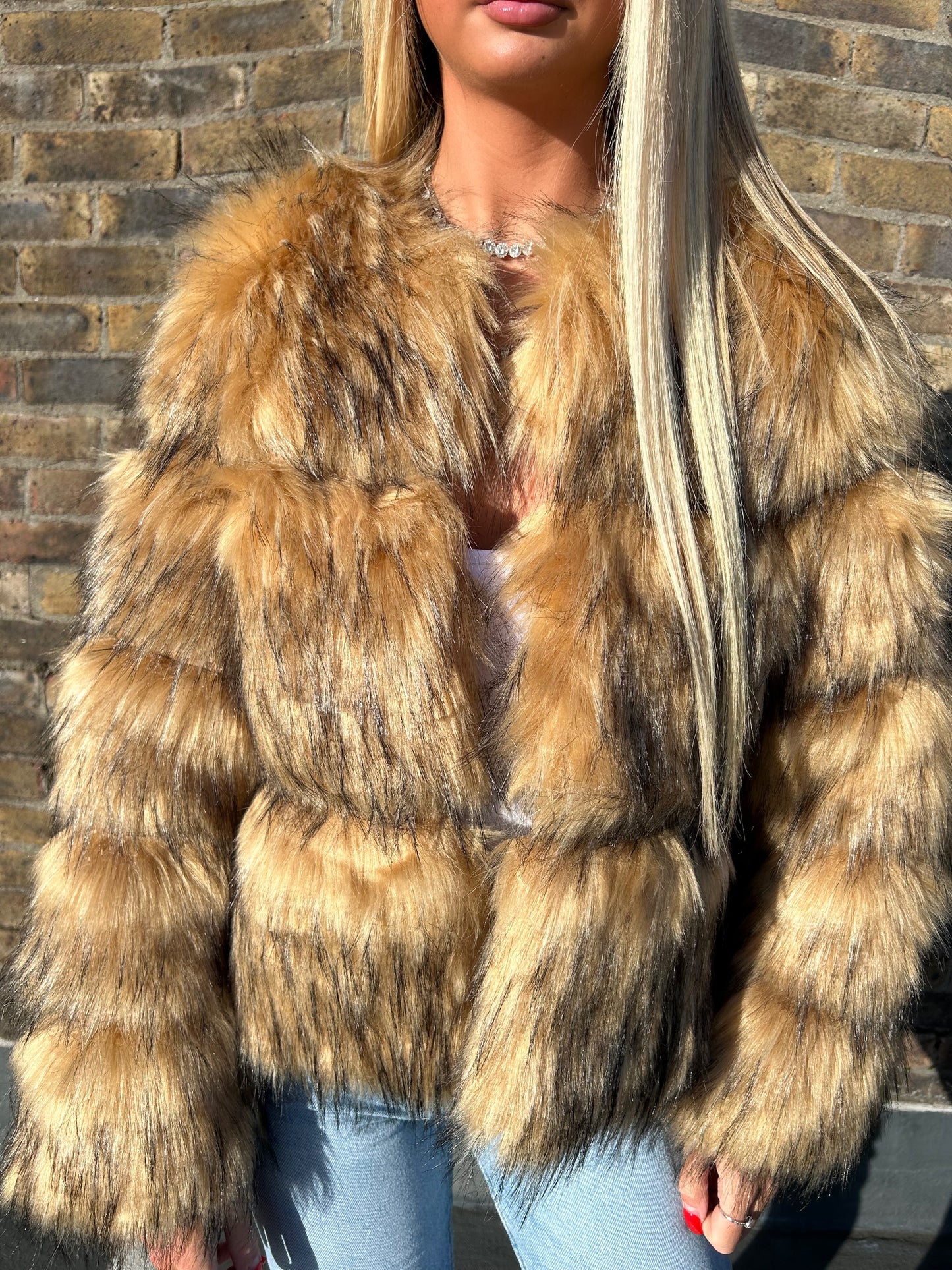 Raccoon Faux fur 3/4 sleeve coat
