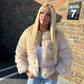 Luxury Cream Faux fur 3/4 length sleeve fur coat
