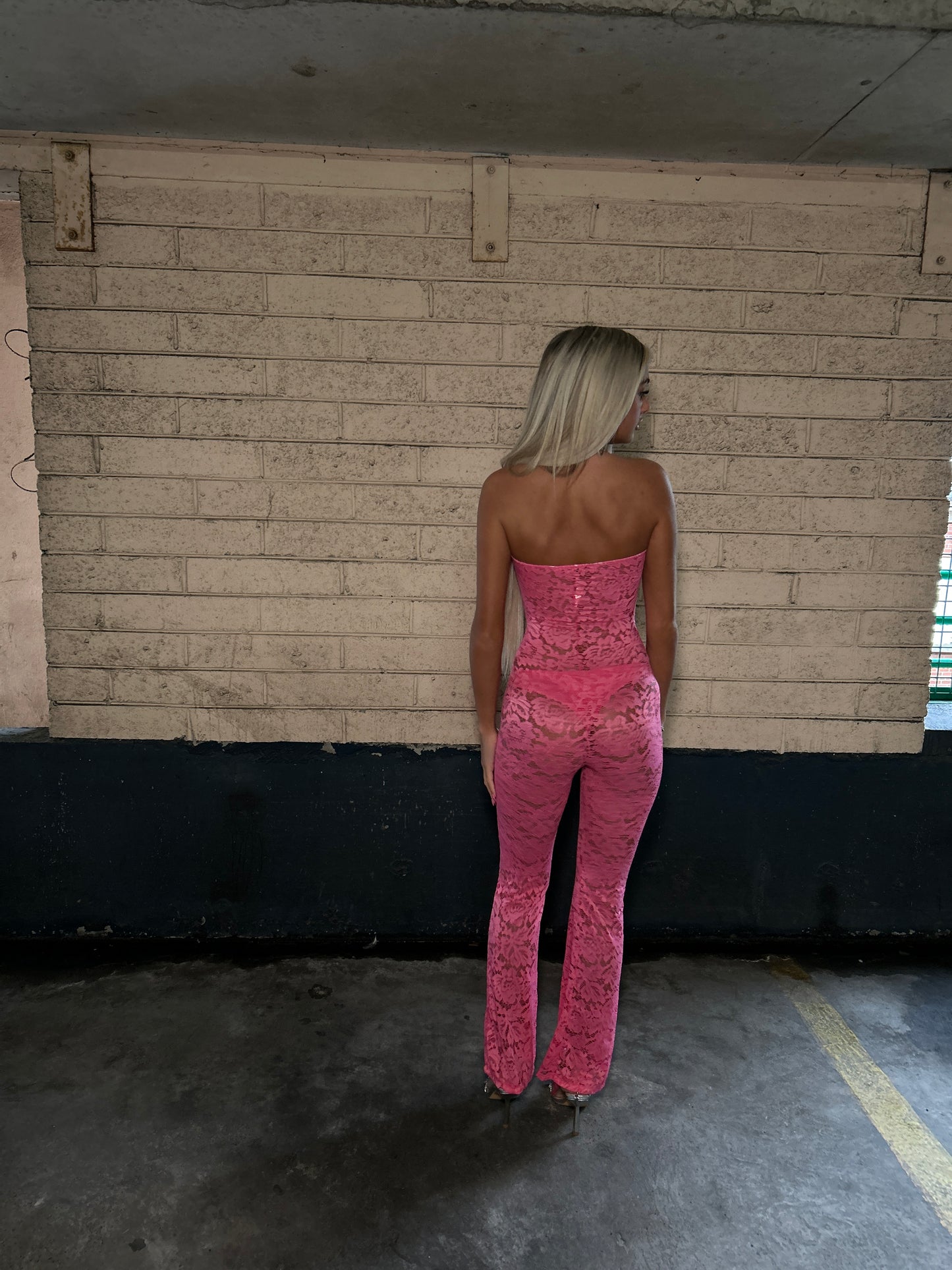 Pink lace tie front jumpsuit