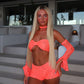 LIMITED EDITION HAND MADE AND DESIGNED IN HOUSE: Coral shorts, top, sleeves and neck choker 4 piece