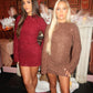 Brown flared sleeve sequins dress