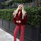 Luxury Wine faux fur lapel jacket