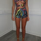 Multi-coloured cut out top and shorts co-ord