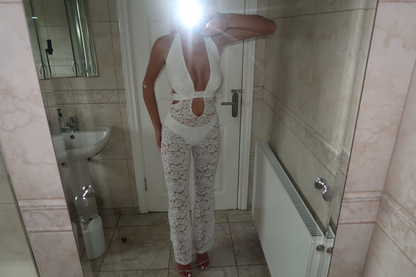 White lace cut out jumpsuit