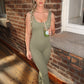 Khaki cut out back ruched push-up jumpsuit