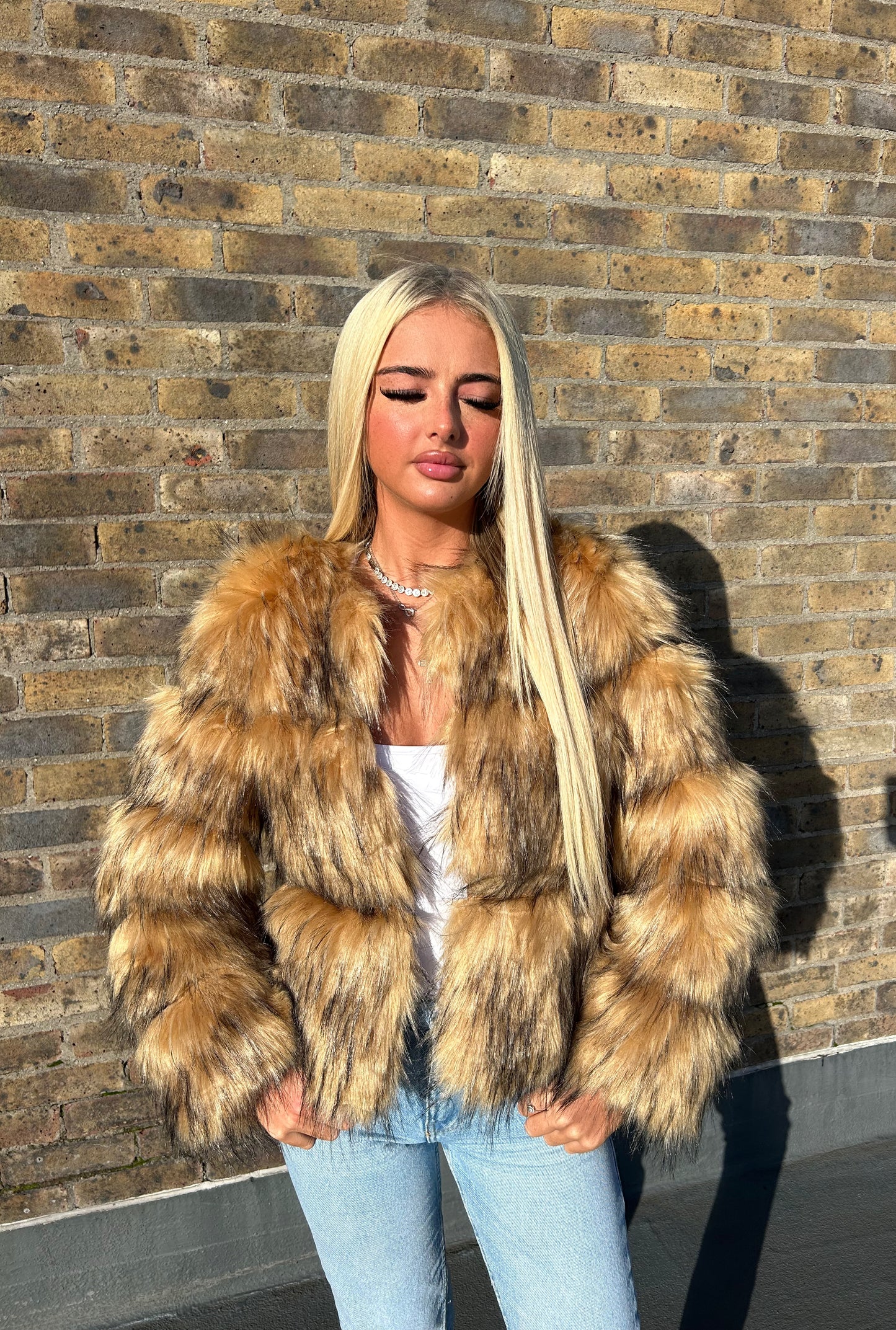 Raccoon Faux fur 3/4 sleeve coat