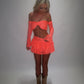 LIMITED EDITION HAND MADE AND DESIGNED IN HOUSE: Coral frilly Rara skirt top and sleeves three piece