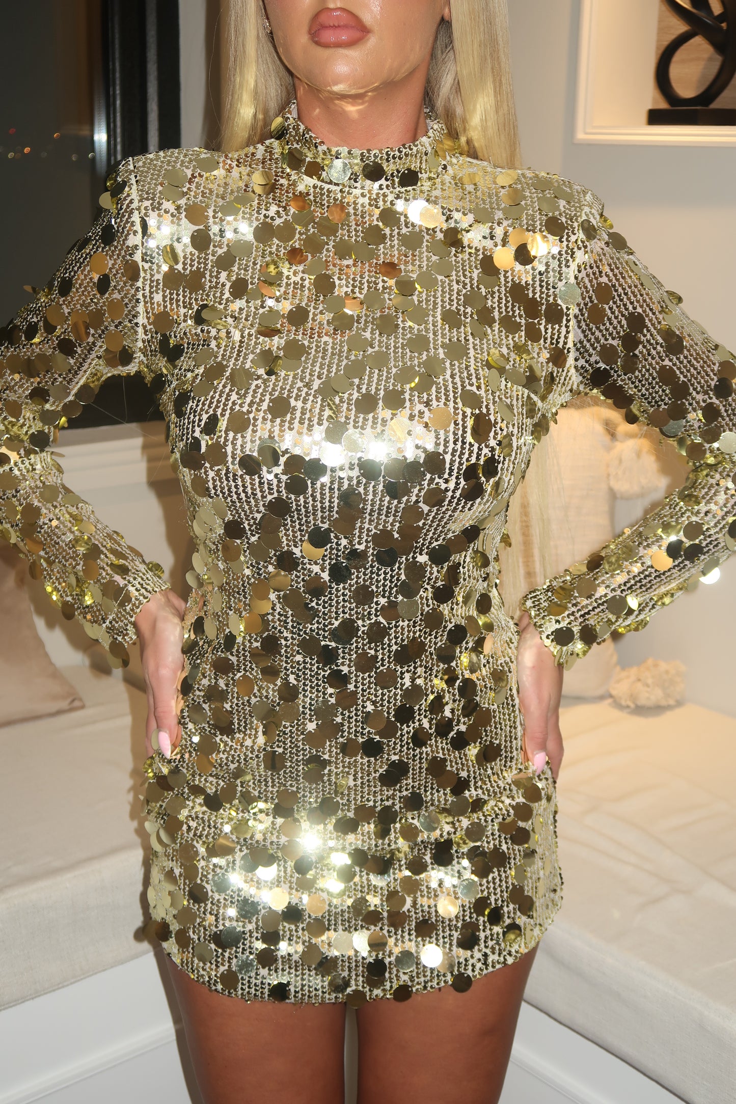 Gold sequins disc dress