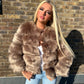 Brown faux fur 3/4 sleeve coat