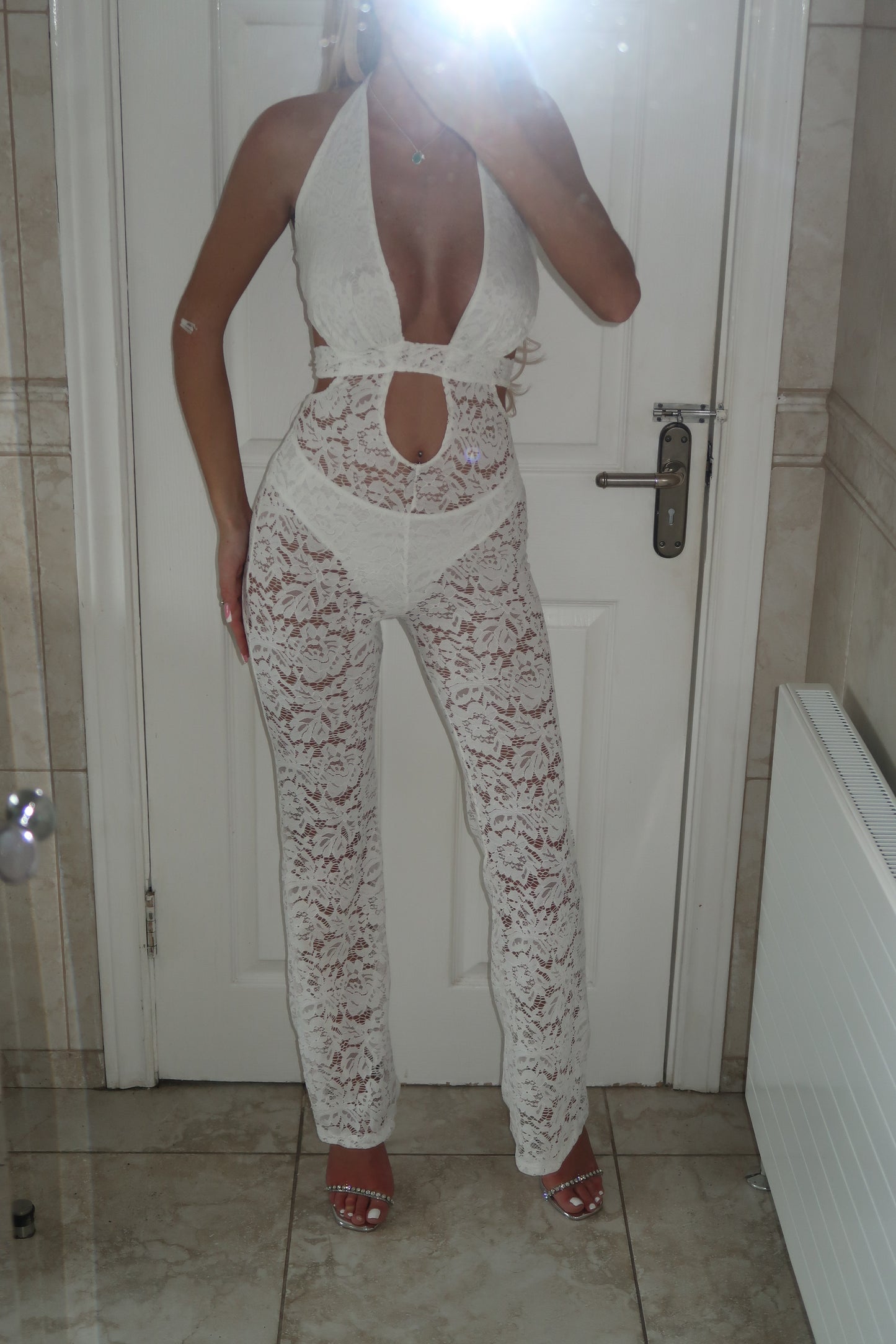 White lace cut out jumpsuit