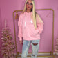 Pink ruched sleeve ribbon hoodie