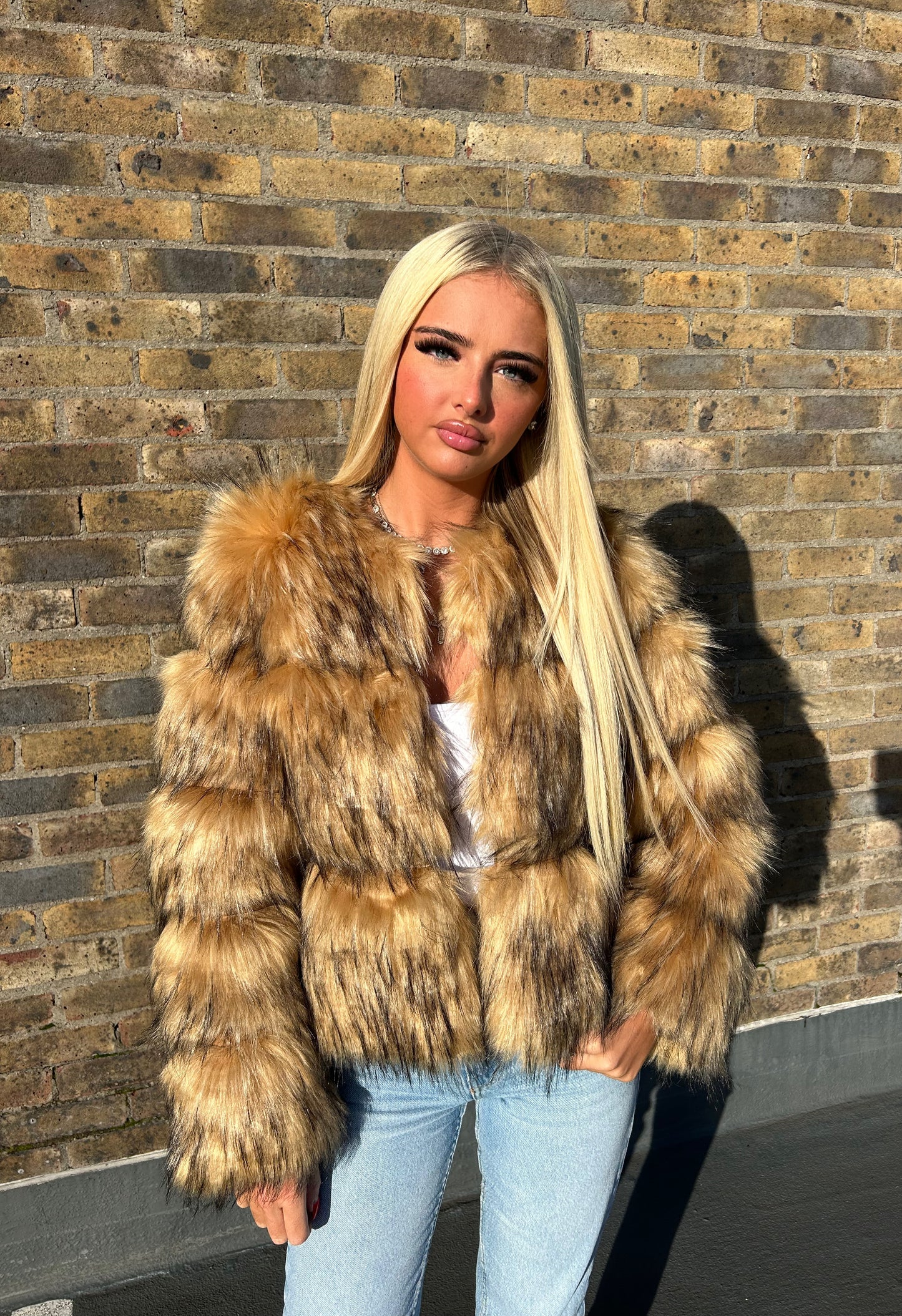 Raccoon Faux fur 3/4 sleeve coat