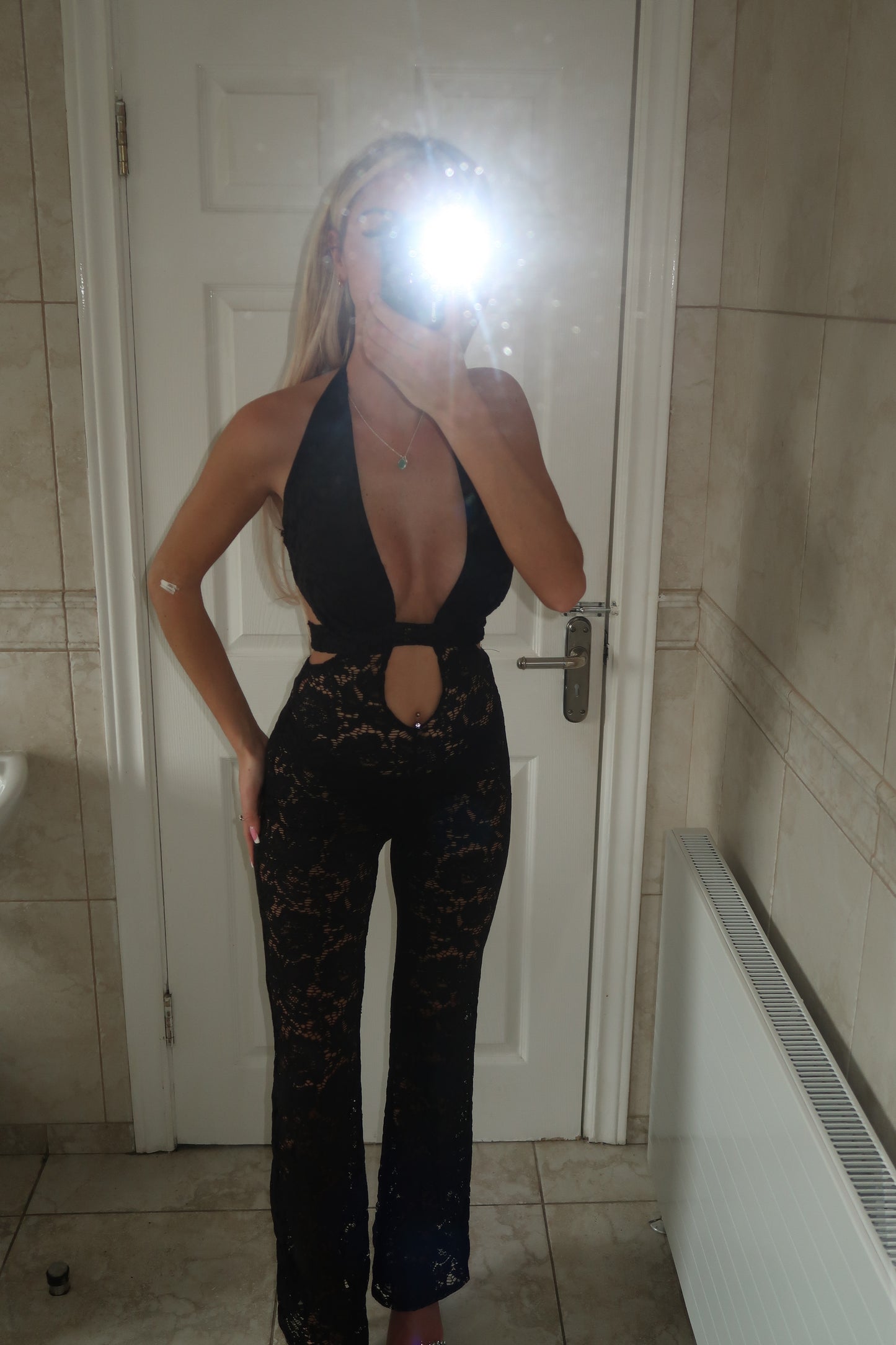 Black lace cut out jumpsuit