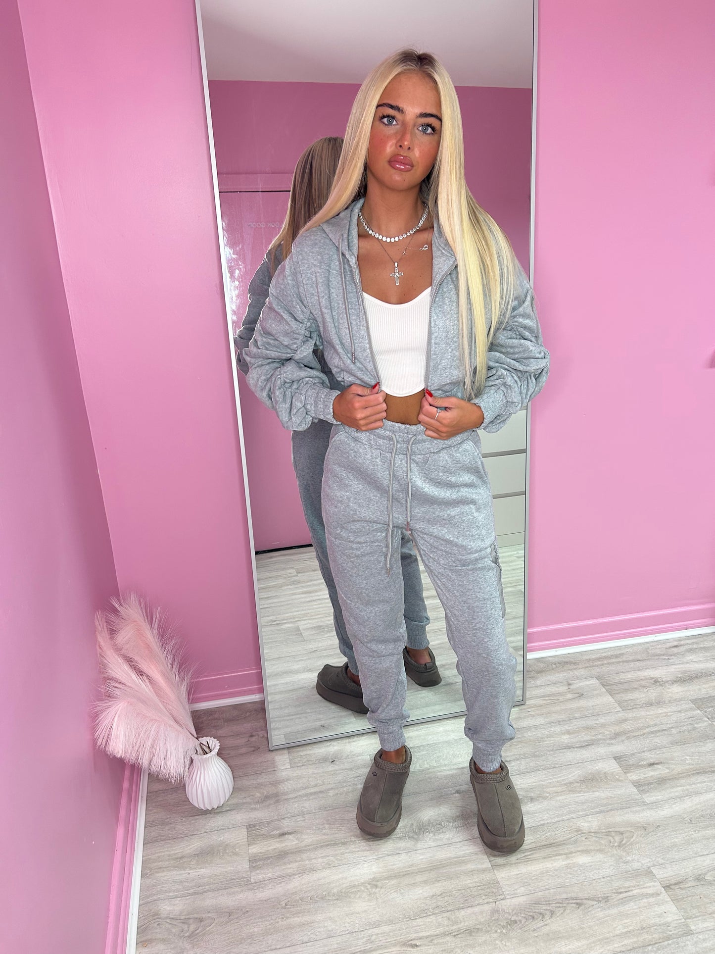 Grey ruched sleeve tracksuit