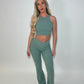 GYM GIRL ERA EXCLUSIVE Sage green sculpt V waist flared bottoms