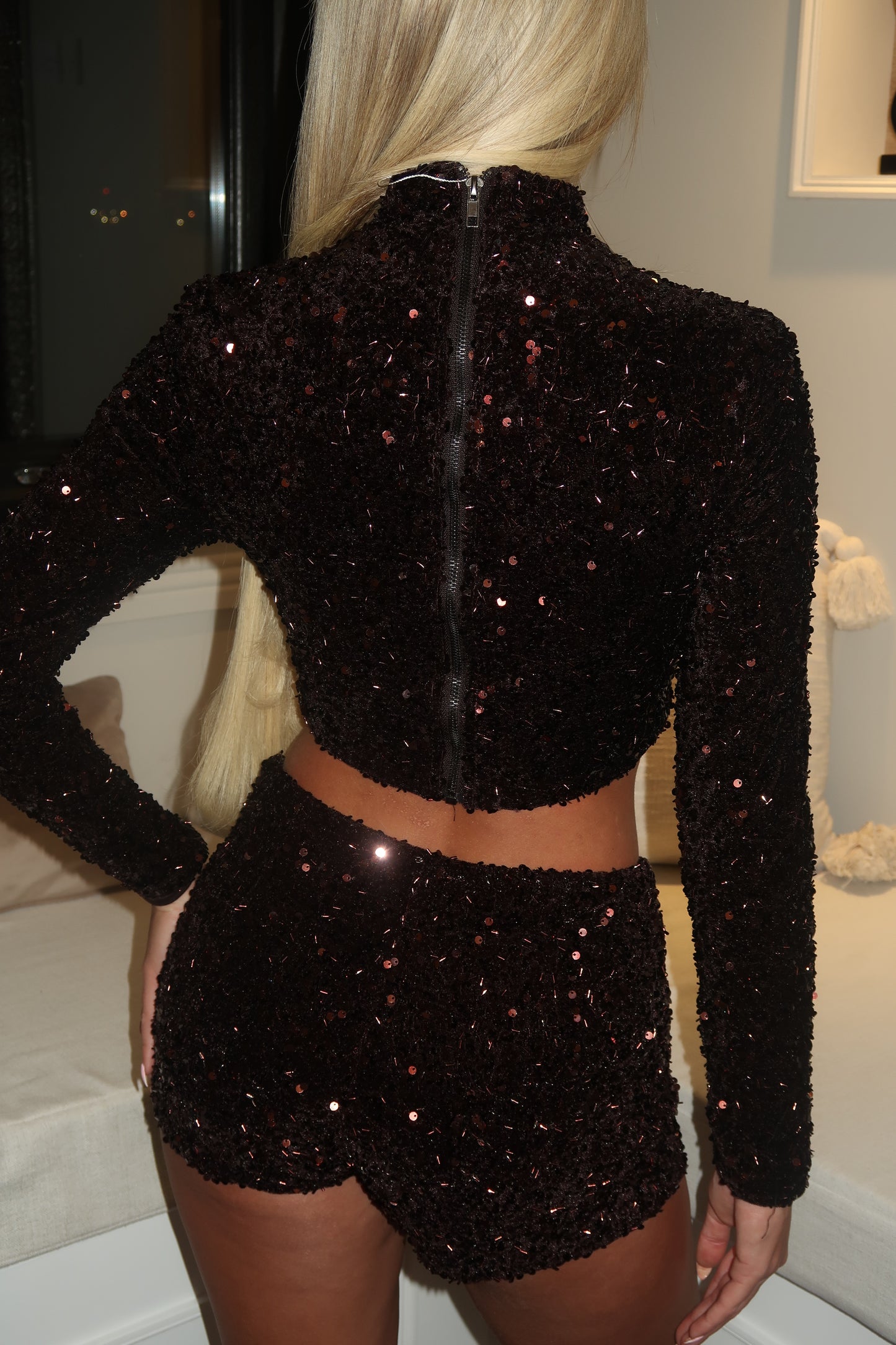 Dark brown sequins shorts