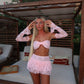 LIMITED EDITION HAND MADE AND DESIGNED IN HOUSE: Baby pink frilly Rara skirt top and sleeves three piece