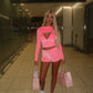 LIMITED EDITION HAND MADE AND DESIGNED IN HOUSE: Pink velour three piece shorts set