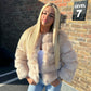 Luxury Cream Faux fur 3/4 length sleeve fur coat