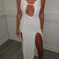 White frill hem split dress
