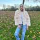 Luxury Cream Faux fur 3/4 length sleeve fur coat