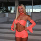 LIMITED EDITION HAND MADE AND DESIGNED IN HOUSE: Coral shorts, top, sleeves and neck choker 4 piece